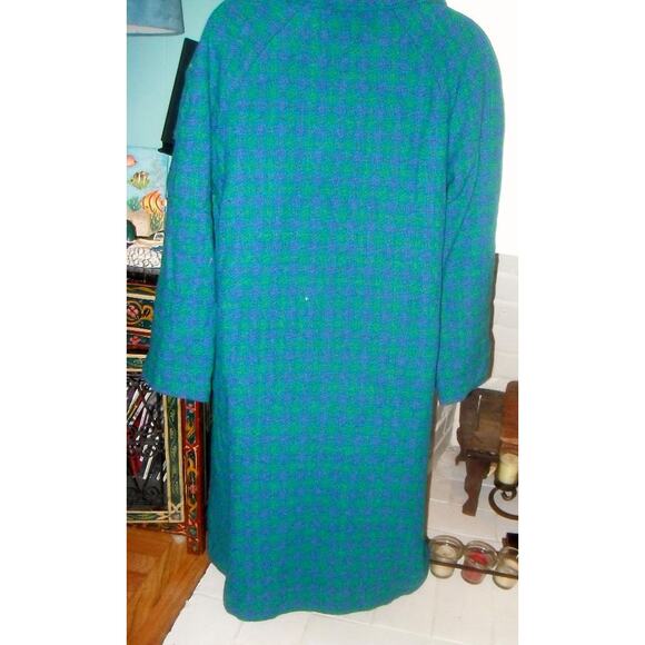 VINTAGE 50'S 60'S TURQUOISE TWEED CHECKERED PATTERN COAT - Picture 3 of 5
